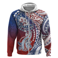 Hawaiian Manta Ray and Hammerhead Shark Tribal Tattoo Hoodie with Polynesian Tribal Pattern Hawaii Flag Color LT03 Zip Hoodie Multicolor - Polynesian Pride
