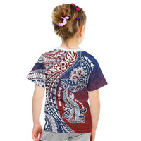 Hawaiian Manta Ray and Hammerhead Shark Tribal Tattoo Kid T Shirt with Polynesian Tribal Pattern Hawaii Flag Color