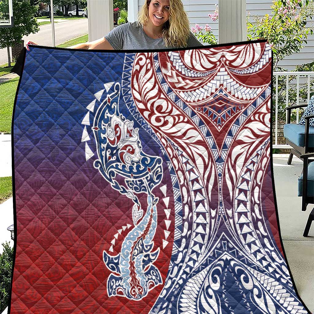 Hawaiian Manta Ray and Hammerhead Shark Tribal Tattoo Quilt with Polynesian Tribal Pattern Hawaii Flag Color LT03 Multicolor - Polynesian Pride