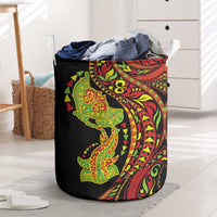 Hawaiian Manta Ray and Hammerhead Shark Tribal Tattoo Laundry Basket with Polynesian Tribal Pattern Kanaka Maoli Flag Color