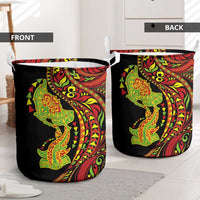 Hawaiian Manta Ray and Hammerhead Shark Tribal Tattoo Laundry Basket with Polynesian Tribal Pattern Kanaka Maoli Flag Color