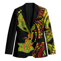 Hawaiian Manta Ray and Hammerhead Shark Tribal Tattoo Blazer with Polynesian Tribal Pattern Kanaka Maoli Flag Color