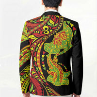 Hawaiian Manta Ray and Hammerhead Shark Tribal Tattoo Blazer with Polynesian Tribal Pattern Kanaka Maoli Flag Color