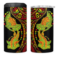 Hawaiian Manta Ray and Hammerhead Shark Tribal Tattoo 4 in 1 Can Cooler Tumbler with Polynesian Tribal Pattern Kanaka Maoli Flag Color