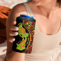 Hawaiian Manta Ray and Hammerhead Shark Tribal Tattoo 4 in 1 Can Cooler Tumbler with Polynesian Tribal Pattern Kanaka Maoli Flag Color