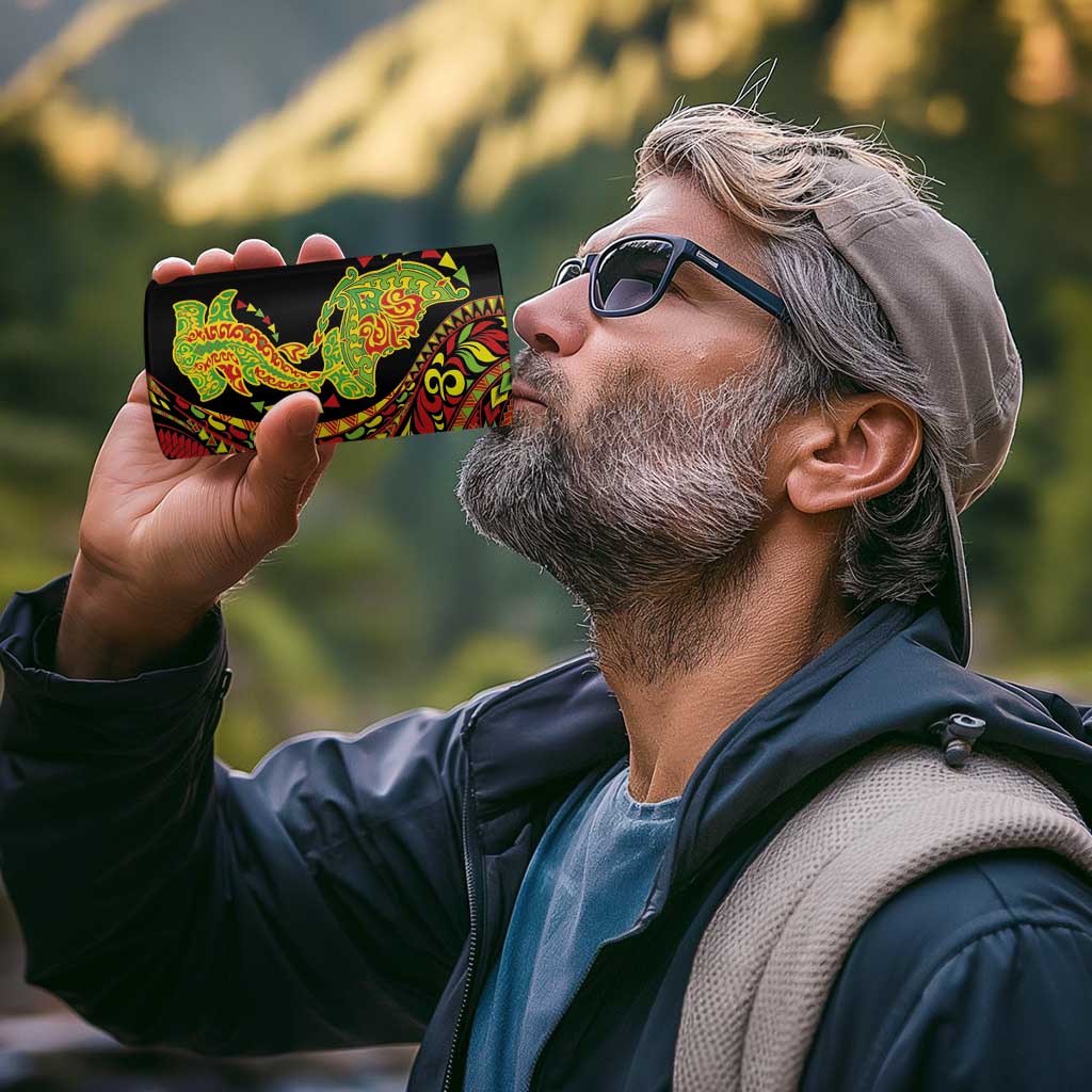 Hawaiian Manta Ray and Hammerhead Shark Tribal Tattoo 4 in 1 Can Cooler Tumbler with Polynesian Tribal Pattern Kanaka Maoli Flag Color