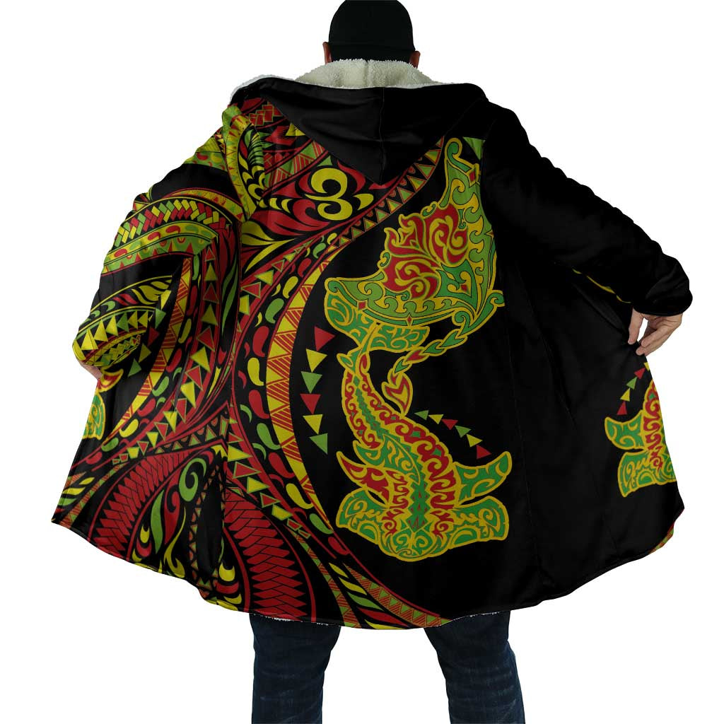 Hawaiian Manta Ray and Hammerhead Shark Tribal Tattoo Cloak with Polynesian Tribal Pattern Kanaka Maoli Flag Color