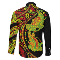 Hawaiian Manta Ray and Hammerhead Shark Tribal Tattoo Family Matching Off Shoulder Short Dress and Hawaiian Shirt with Polynesian Tribal Pattern Kanaka Maoli Flag Color LT03 - Polynesian Pride