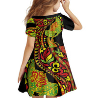 Hawaiian Manta Ray and Hammerhead Shark Tribal Tattoo Family Matching Short Sleeve Bodycon Dress and Hawaiian Shirt with Polynesian Tribal Pattern Kanaka Maoli Flag Color LT03 - Polynesian Pride