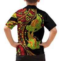 Hawaiian Manta Ray and Hammerhead Shark Tribal Tattoo Family Matching Summer Maxi Dress and Hawaiian Shirt with Polynesian Tribal Pattern Kanaka Maoli Flag Color LT03 - Polynesian Pride