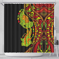 Hawaiian Manta Ray and Hammerhead Shark Tribal Tattoo Shower Curtain with Polynesian Tribal Pattern Kanaka Maoli Flag Color