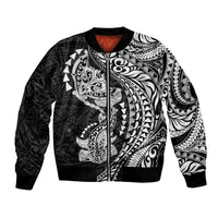 Hawaiian Manta Ray and Hammerhead Shark Tribal Tattoo Bomber Jacket with Polynesian Tribal Pattern Black-White Color LT03 Unisex Multicolor - Polynesian Pride
