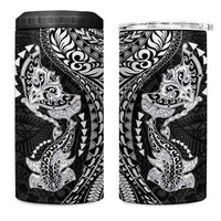 Hawaiian Manta Ray and Hammerhead Shark Tribal Tattoo 4 in 1 Can Cooler Tumbler with Polynesian Tribal Pattern Black-White Color