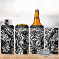 Hawaiian Manta Ray and Hammerhead Shark Tribal Tattoo 4 in 1 Can Cooler Tumbler with Polynesian Tribal Pattern Black-White Color