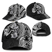Hawaiian Manta Ray and Hammerhead Shark Tribal Tattoo Classic Cap with Polynesian Tribal Pattern Black-White Color