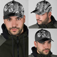 Hawaiian Manta Ray and Hammerhead Shark Tribal Tattoo Classic Cap with Polynesian Tribal Pattern Black-White Color