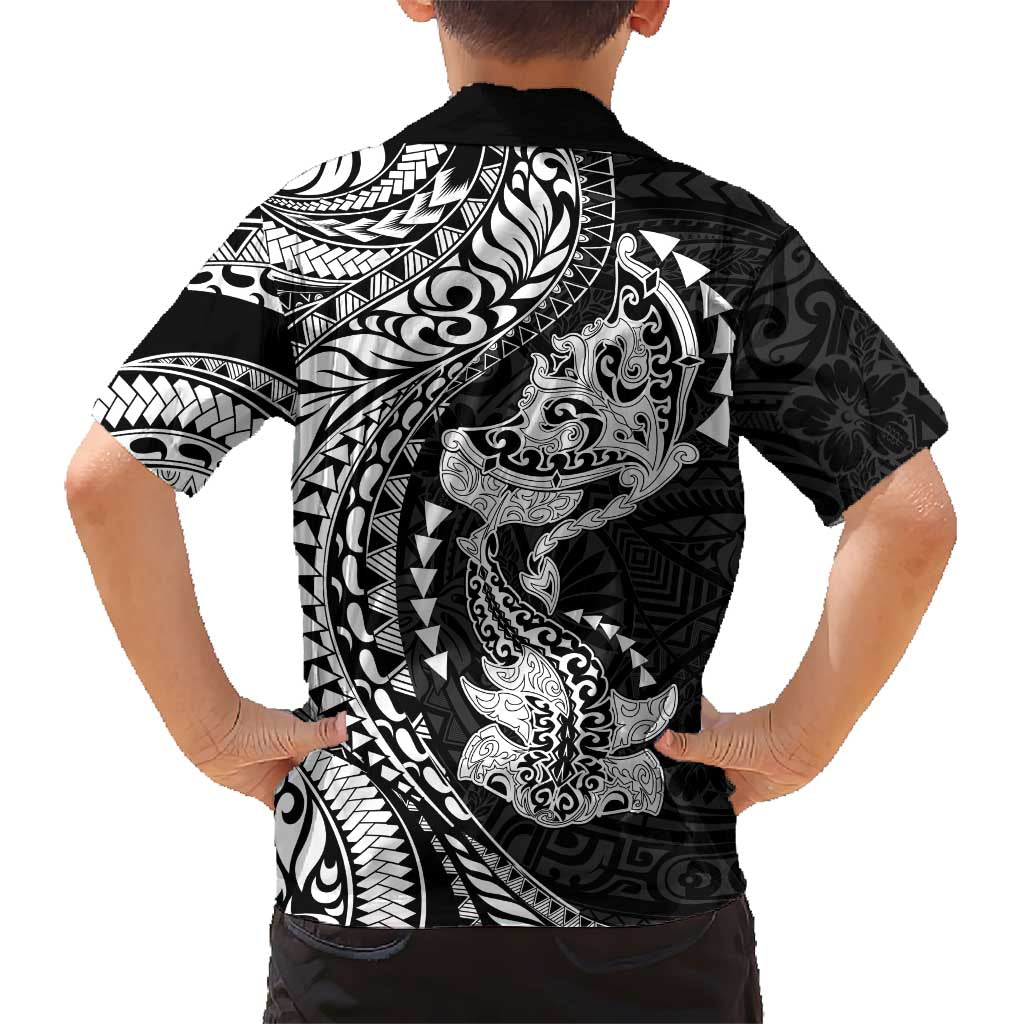 Hawaiian Manta Ray and Hammerhead Shark Tribal Tattoo Hawaiian Shirt with Polynesian Tribal Pattern Black-White Color LT03 - Polynesian Pride