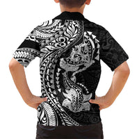 Hawaiian Manta Ray and Hammerhead Shark Tribal Tattoo Hawaiian Shirt with Polynesian Tribal Pattern Black-White Color LT03 - Polynesian Pride