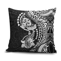 Hawaiian Manta Ray and Hammerhead Shark Tribal Tattoo Pillow Cover with Polynesian Tribal Pattern Black-White Color