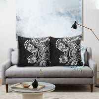 Hawaiian Manta Ray and Hammerhead Shark Tribal Tattoo Pillow Cover with Polynesian Tribal Pattern Black-White Color