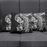 Hawaiian Manta Ray and Hammerhead Shark Tribal Tattoo Pillow Cover with Polynesian Tribal Pattern Black-White Color