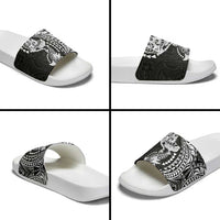 Hawaiian Manta Ray and Hammerhead Shark Tribal Tattoo Slide Sandals with Polynesian Tribal Pattern Black-White Color LT03 - Polynesian Pride