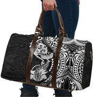 Hawaiian Manta Ray and Hammerhead Shark Tribal Tattoo Travel Bag with Polynesian Tribal Pattern Black-White Color