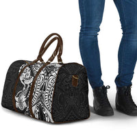 Hawaiian Manta Ray and Hammerhead Shark Tribal Tattoo Travel Bag with Polynesian Tribal Pattern Black-White Color