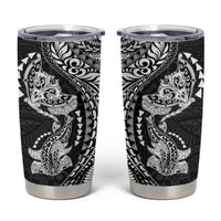 Hawaiian Manta Ray and Hammerhead Shark Tribal Tattoo Tumbler Cup with Polynesian Tribal Pattern Black-White Color