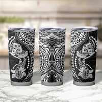 Hawaiian Manta Ray and Hammerhead Shark Tribal Tattoo Tumbler Cup with Polynesian Tribal Pattern Black-White Color