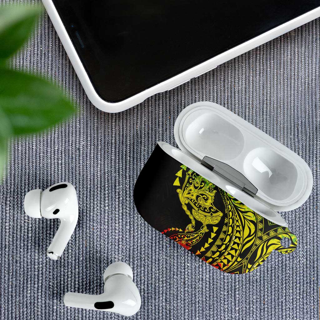 Hawaiian Manta Ray and Hammerhead Shark Tribal Tattoo AirPods Case with Polynesian Tribal Pattern Reggae Style
