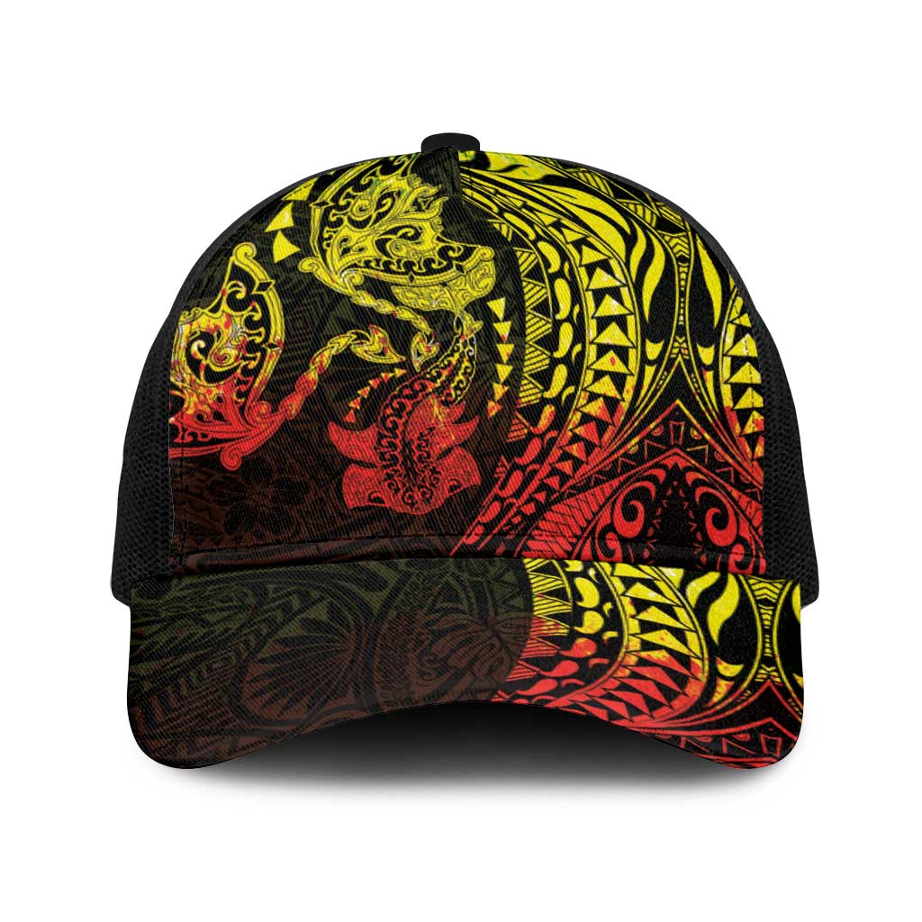 Hawaiian Manta Ray and Hammerhead Shark Tribal Tattoo Baseball Net Cap with Polynesian Tribal Pattern Reggae Style LT03 One Size Black Multicolor - Polynesian Pride