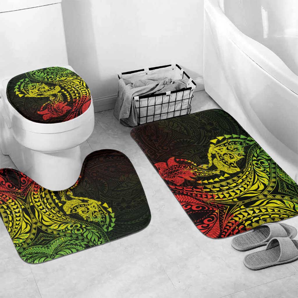 Hawaiian Manta Ray and Hammerhead Shark Tribal Tattoo Bathroom Set with Polynesian Tribal Pattern Reggae Style