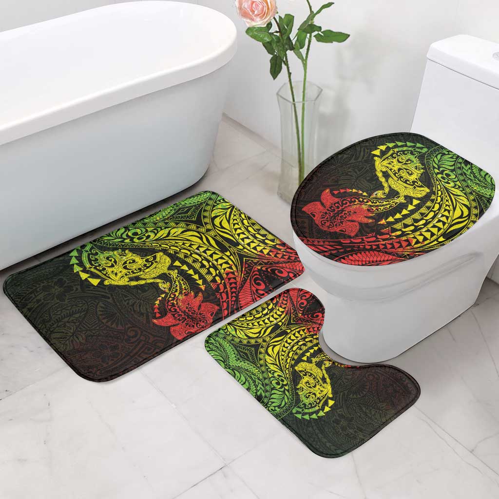 Hawaiian Manta Ray and Hammerhead Shark Tribal Tattoo Bathroom Set with Polynesian Tribal Pattern Reggae Style