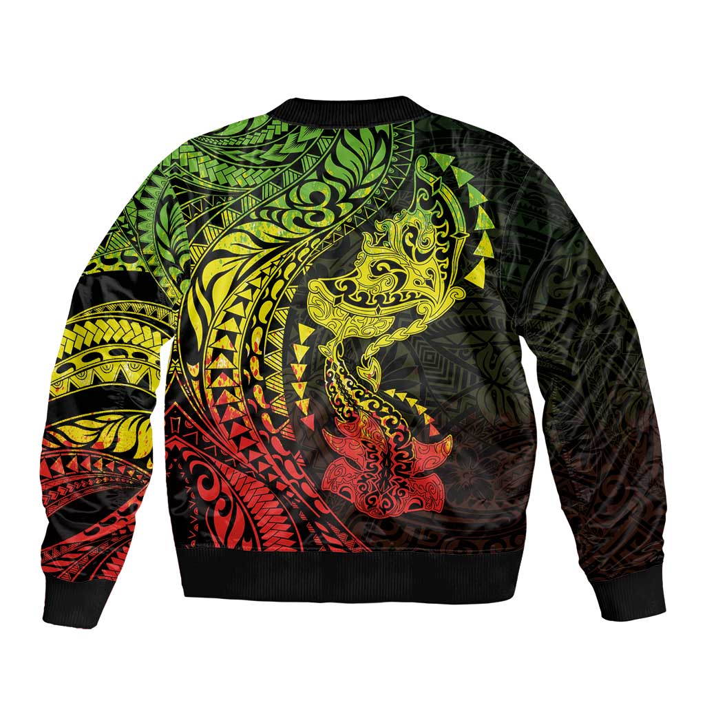 Hawaiian Manta Ray and Hammerhead Shark Tribal Tattoo Bomber Jacket with Polynesian Tribal Pattern Reggae Style LT03 - Polynesian Pride