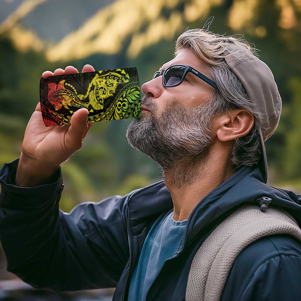 Hawaiian Manta Ray and Hammerhead Shark Tribal Tattoo 4 in 1 Can Cooler Tumbler with Polynesian Tribal Pattern Reggae Style