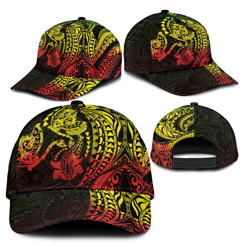 Hawaiian Manta Ray and Hammerhead Shark Tribal Tattoo Classic Cap with Polynesian Tribal Pattern Reggae Style