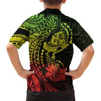 Hawaiian Manta Ray and Hammerhead Shark Tribal Tattoo Family Matching Long Sleeve Bodycon Dress and Hawaiian Shirt with Polynesian Tribal Pattern Reggae Style LT03 - Polynesian Pride