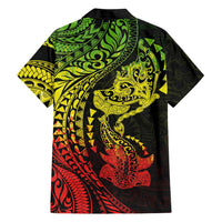 Hawaiian Manta Ray and Hammerhead Shark Tribal Tattoo Family Matching Off Shoulder Maxi Dress and Hawaiian Shirt with Polynesian Tribal Pattern Reggae Style LT03 - Polynesian Pride