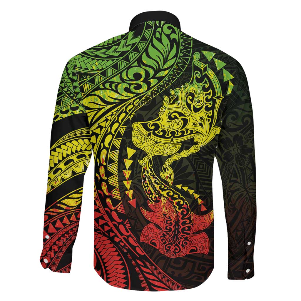 Hawaiian Manta Ray and Hammerhead Shark Tribal Tattoo Family Matching Summer Maxi Dress and Hawaiian Shirt with Polynesian Tribal Pattern Reggae Style LT03 - Polynesian Pride