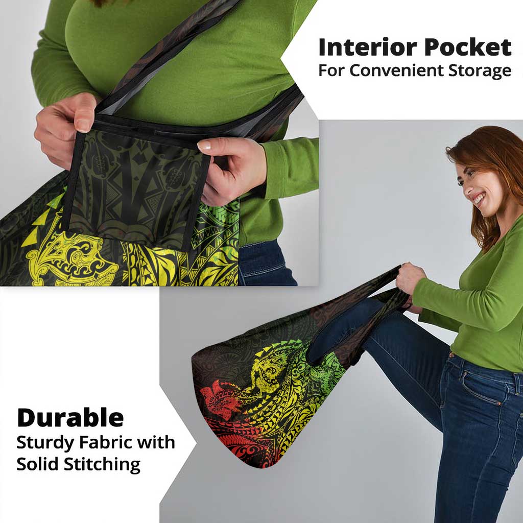 Hawaiian Manta Ray and Hammerhead Shark Tribal Tattoo Grocery Bag with Polynesian Tribal Pattern Reggae Style