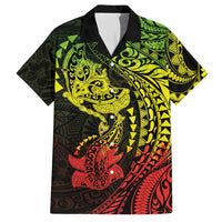 Hawaiian Manta Ray and Hammerhead Shark Tribal Tattoo Hawaiian Shirt with Polynesian Tribal Pattern Reggae Style