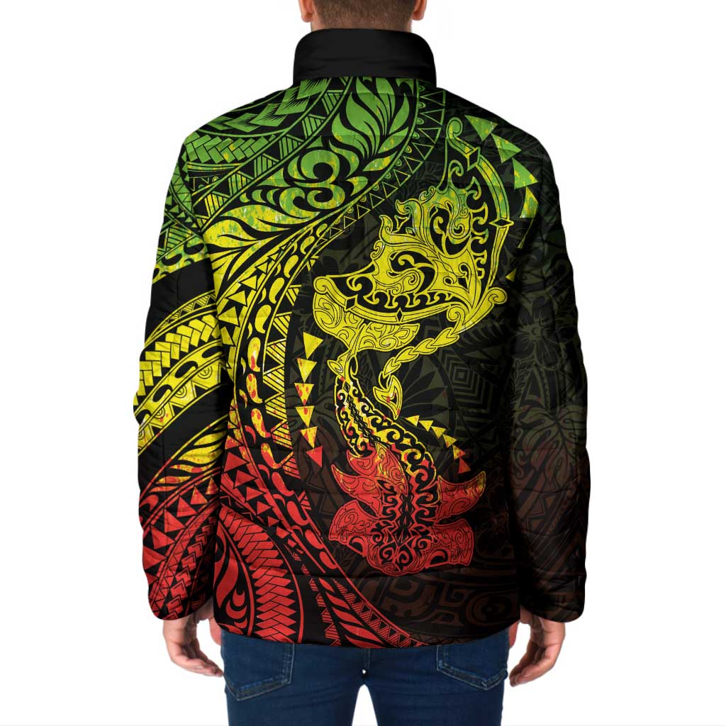 Hawaiian Manta Ray and Hammerhead Shark Tribal Tattoo Padded Jacket with Polynesian Tribal Pattern Reggae Style LT03 - Polynesian Pride