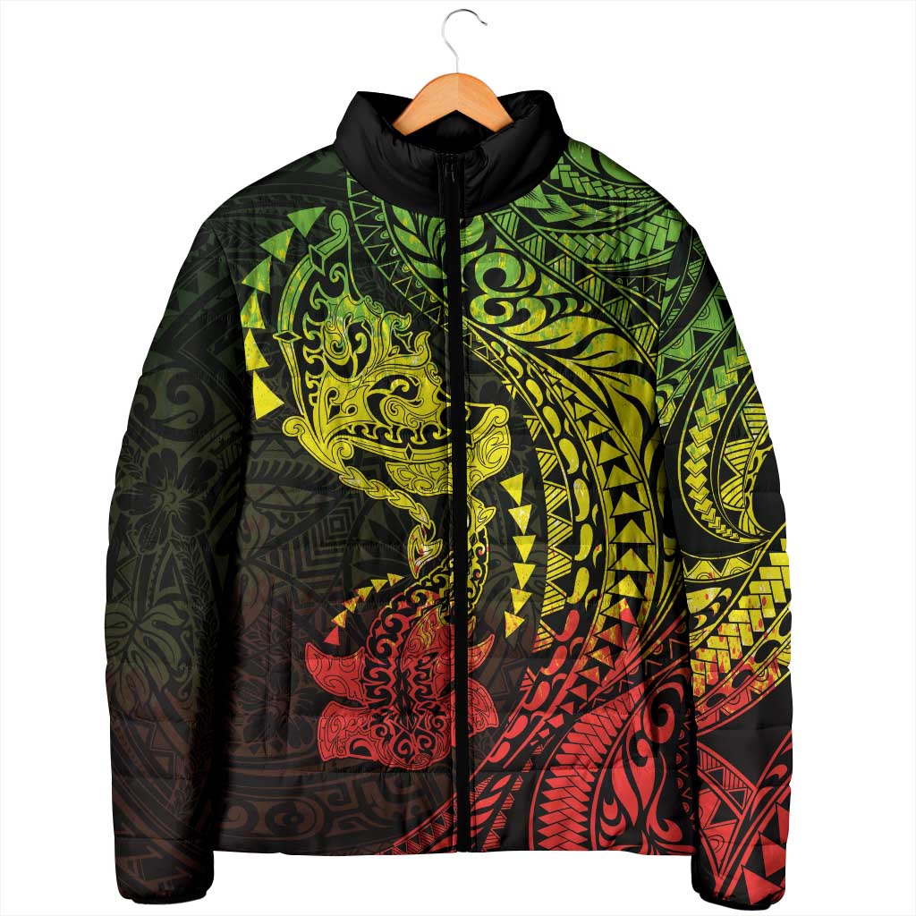 Hawaiian Manta Ray and Hammerhead Shark Tribal Tattoo Padded Jacket with Polynesian Tribal Pattern Reggae Style LT03 - Polynesian Pride