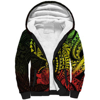 Hawaiian Manta Ray and Hammerhead Shark Tribal Tattoo Sherpa Hoodie with Polynesian Tribal Pattern Reggae Style