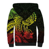 Hawaiian Manta Ray and Hammerhead Shark Tribal Tattoo Sherpa Hoodie with Polynesian Tribal Pattern Reggae Style
