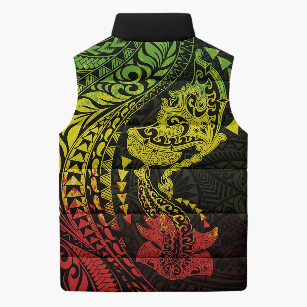 Hawaiian Manta Ray and Hammerhead Shark Tribal Tattoo Sleeveless Puffer Jacket with Polynesian Tribal Pattern Reggae Style LT03 - Polynesian Pride