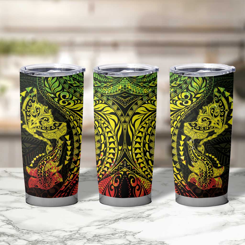 Hawaiian Manta Ray and Hammerhead Shark Tribal Tattoo Tumbler Cup with Polynesian Tribal Pattern Reggae Style
