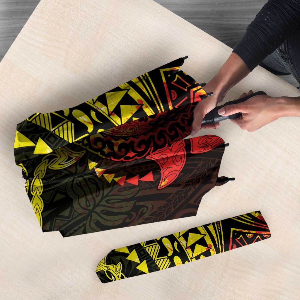 Hawaiian Manta Ray and Hammerhead Shark Tribal Tattoo Umbrella with Polynesian Tribal Pattern Reggae Style