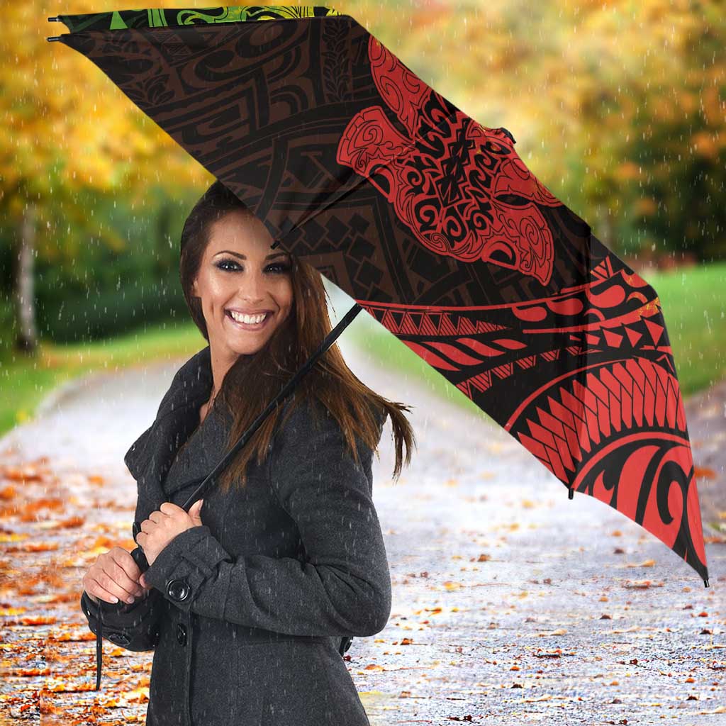 Hawaiian Manta Ray and Hammerhead Shark Tribal Tattoo Umbrella with Polynesian Tribal Pattern Reggae Style